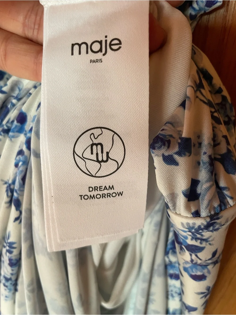 NWT Maje White and Blue Floral Sleeveless Ruched Maxi Dress Size 42 (US 10)